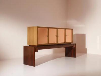  Salvati Tresoldi Alberto Salvati and Ambrogio Tresoldi Sideboard Cabinet with Pink Mirrors 1960s