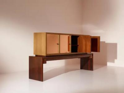  Salvati Tresoldi Alberto Salvati and Ambrogio Tresoldi Sideboard Cabinet with Pink Mirrors 1960s