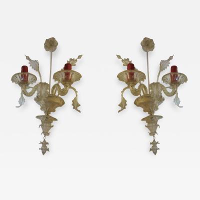  Salviati 1940s Pair of Murano Sconces attributed to Salviati