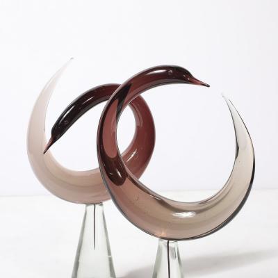 Salviati Mid Century Hand Blown Spiraled Murano Glass Bird Sculptures signed Salviati