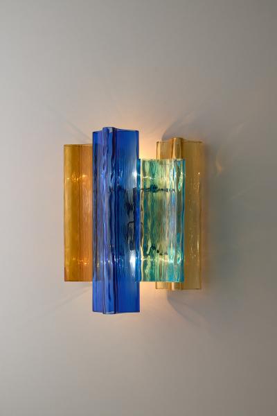  Salviati Pair of multicolor Murano glass wall lamps by Salviati Co Italy circa 1940s