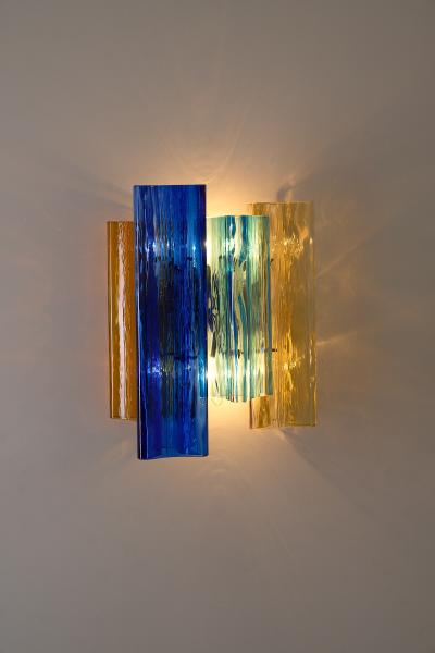  Salviati Pair of multicolor Murano glass wall lamps by Salviati Co Italy circa 1940s
