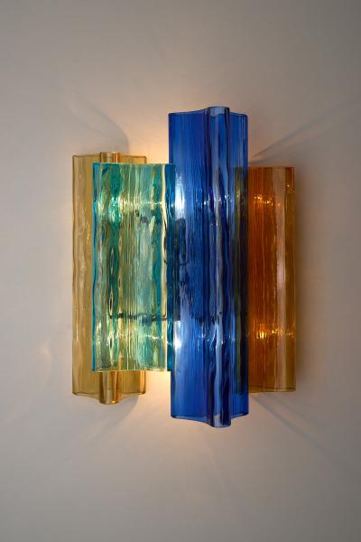 Salviati Pair of multicolor Murano glass wall lamps by Salviati Co Italy circa 1940s