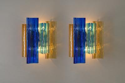  Salviati Pair of multicolor Murano glass wall lamps by Salviati Co Italy circa 1940s