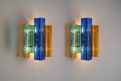  Salviati Pair of multicolor Murano glass wall lamps by Salviati Co Italy circa 1940s