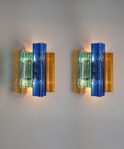  Salviati Pair of multicolor Murano glass wall lamps by Salviati Co Italy circa 1940s