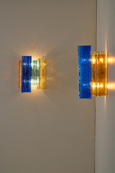  Salviati Pair of multicolor Murano glass wall lamps by Salviati Co Italy circa 1940s