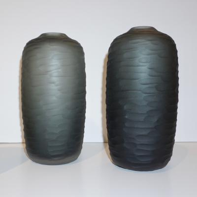  Salviati Salviati Vintage Italian Minimalist Smoked Gray Battuto Murano Art Glass Vases
