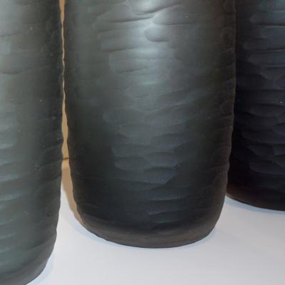  Salviati Salviati Vintage Italian Minimalist Smoked Gray Battuto Murano Art Glass Vases