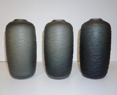  Salviati Salviati Vintage Italian Minimalist Smoked Gray Battuto Murano Art Glass Vases