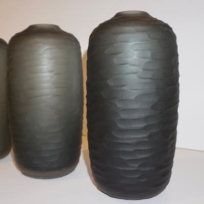  Salviati Salviati Vintage Italian Minimalist Smoked Gray Battuto Murano Art Glass Vases