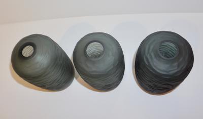  Salviati Salviati Vintage Italian Minimalist Smoked Gray Battuto Murano Art Glass Vases