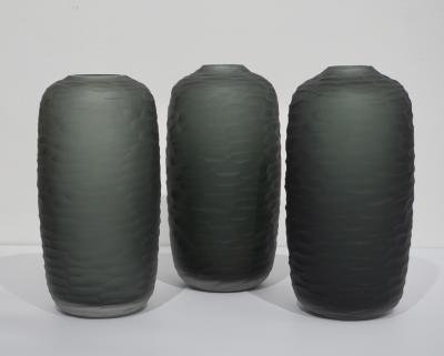  Salviati Salviati Vintage Italian Minimalist Smoked Gray Battuto Murano Art Glass Vases