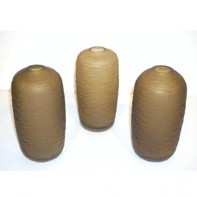  Salviati Salviati Vintage Italian Smoked Amber Gold Battuto Murano Art Glass Ovoid Vase