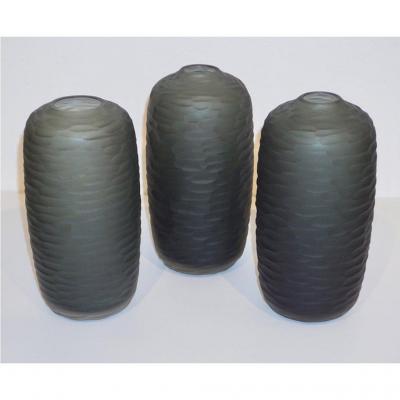  Salviati Salviati Vintage Italian Smoked Amber Gold Battuto Murano Art Glass Ovoid Vase