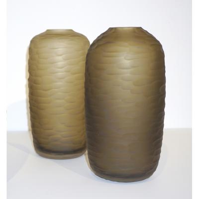  Salviati Salviati Vintage Italian Smoked Amber Gold Battuto Murano Art Glass Ovoid Vase