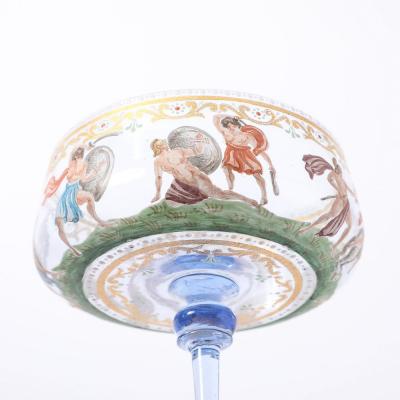  Salviati Set of 12 Hand Blown Painted Murano Art Glass Champagne Saucers by Salviati