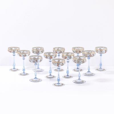  Salviati Set of 12 Hand Blown Painted Murano Art Glass Champagne Saucers by Salviati