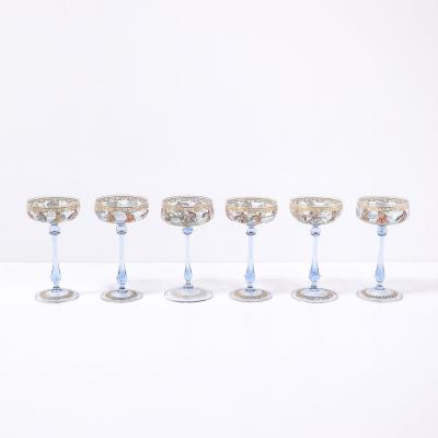  Salviati Set of 12 Hand Blown Painted Murano Art Glass Champagne Saucers by Salviati