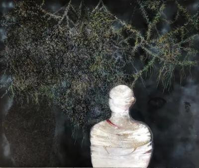Sam Jackman Monumental Sam Jackman Figurative Oil on Canvas Painting Titled Mystagogue