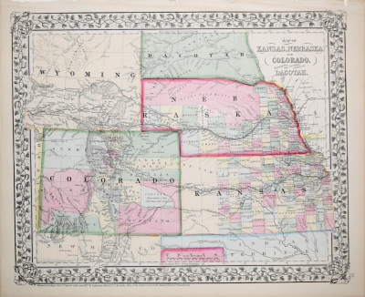  Samuel Augustus Mitchell Jr MAP OF KANSAS NEBRASKA COLORADO SHOWING ALSO THE SOUTHERN PORTIONS OF DACOTAH