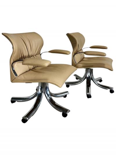  Saporiti 4 Giovanni Offredi for Saporiti Italia Onda Leather Desk Chairs 1970
