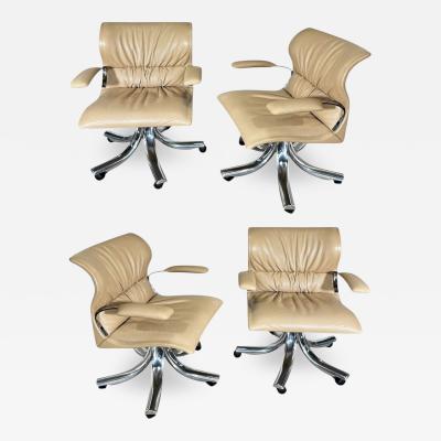  Saporiti 4 Giovanni Offredi for Saporiti Italia Onda Leather Desk Chairs 1970