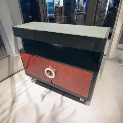  Saporiti MCM Vintage Black Lacquered and Walnut Bar attributed to Italian Maker Saporiti