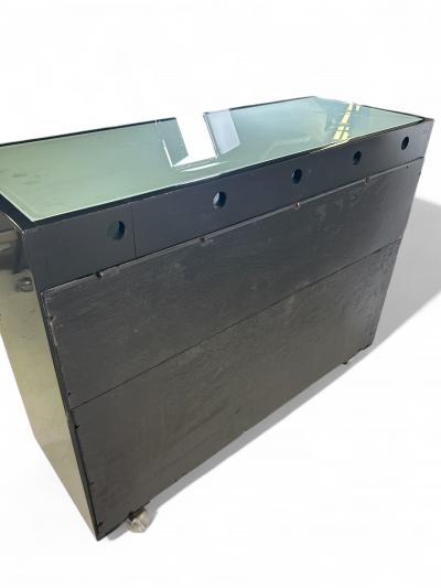  Saporiti MCM Vintage Black Lacquered and Walnut Bar attributed to Italian Maker Saporiti