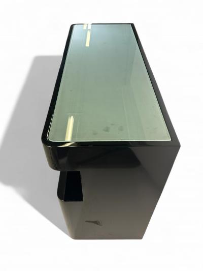  Saporiti MCM Vintage Black Lacquered and Walnut Bar attributed to Italian Maker Saporiti