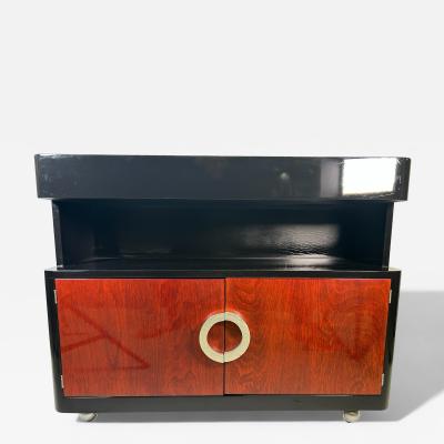  Saporiti MCM Vintage Black Lacquered and Walnut Bar attributed to Italian Maker Saporiti