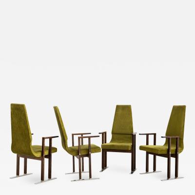  Saporiti Mid Century Exotic Wood and Chrome Dining Chairs a Set of 4