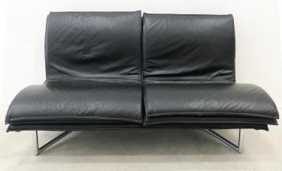  Saporiti Saporiti Italia Padded Leather and Stainless Steel Sofa