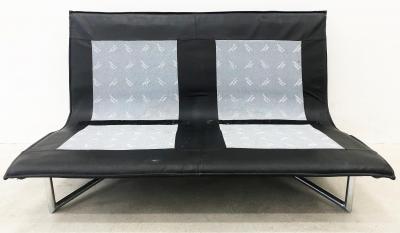  Saporiti Saporiti Italia Padded Leather and Stainless Steel Sofa