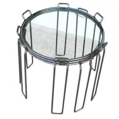  Saporiti Set of Chrome and Glass Nesting Tables by Saporiti