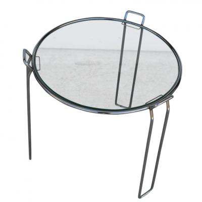  Saporiti Set of Chrome and Glass Nesting Tables by Saporiti