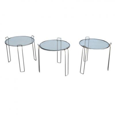  Saporiti Set of Chrome and Glass Nesting Tables by Saporiti