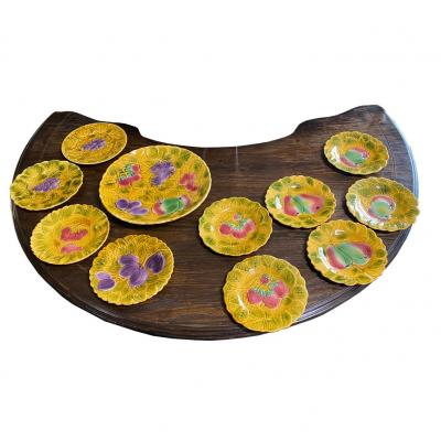  Sarreguemines 11 Piece Set of Sarreguemines French Faience Majolica Dessert Plates