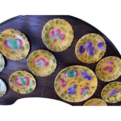  Sarreguemines 11 Piece Set of Sarreguemines French Faience Majolica Dessert Plates