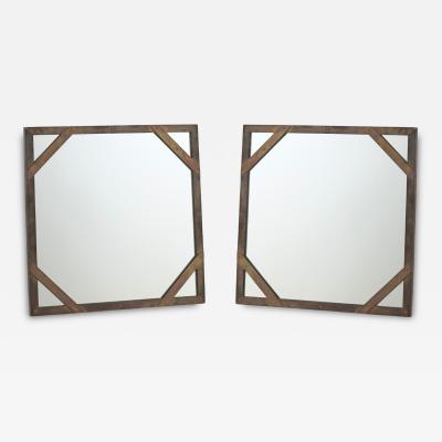  Sarreid Ltd Pair of Chic Patinated Brass Studded Mirrors by Sarried