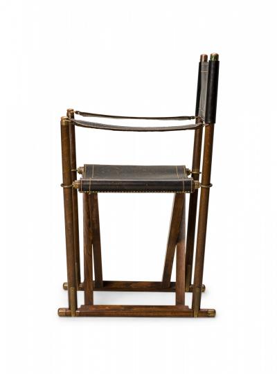  Sarreid Ltd Sarreid Black Leather and Walnut Folding Campaign Directors Chairs