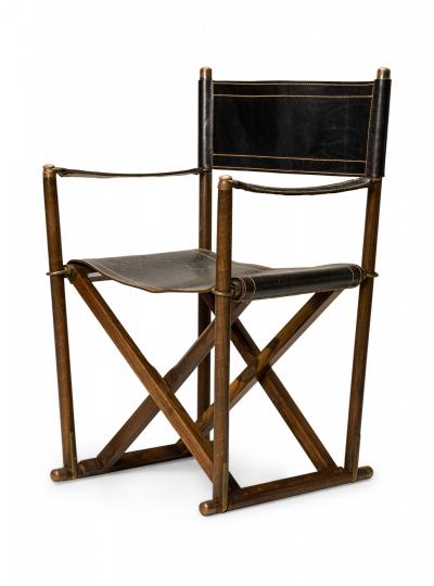  Sarreid Ltd Sarreid Black Leather and Walnut Folding Campaign Directors Chairs