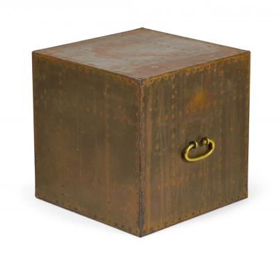  Sarreid Ltd Sarreid Ltd Spanish High Style Brass Studded Cube Occasional Table