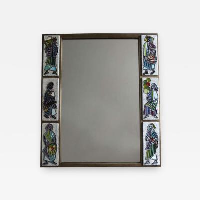  Scaillon Fine French 1960s Metal and Ceramic Framed Mirror by Scaillon