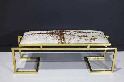  Scala Luxury Scala Luxury Clasp Bench in Soild Brass and Hair on Hide Upholstery