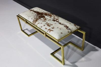  Scala Luxury Scala Luxury Clasp Bench in Soild Brass and Hair on Hide Upholstery