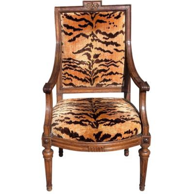  Scalamandre Antique Directoire Fauteuil Arm Chair W Scalamandre Tigre Silk Velvet