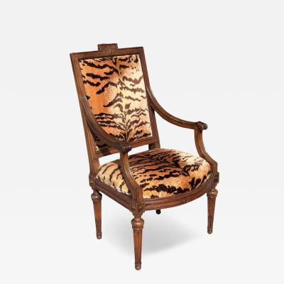  Scalamandre Antique Directoire Fauteuil Arm Chair W Scalamandre Tigre Silk Velvet