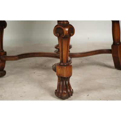  Scalamandre Pair if Spanish Colonial Walnut Scalamandre Blue Lattice High Back Side Chairs