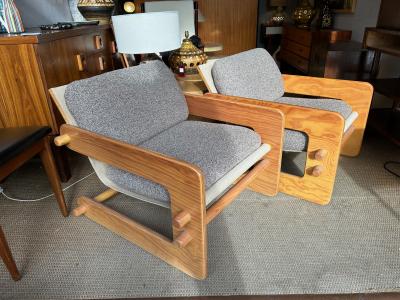  Scandinavia Woodworks Co Pair of 1970s postmodern plywood armchairs
